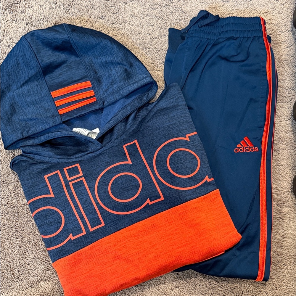 Adidas Kids Blue and Orange Jogger Set